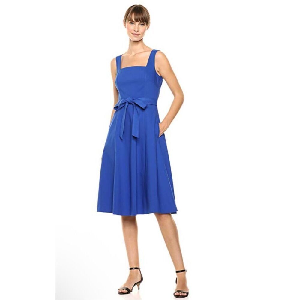 Calvin Klein blue square neck sleeveless fit and flare dress 4